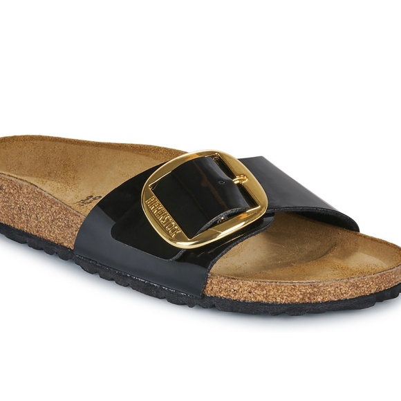 Birkenstock EU 38 US 7-7.5 Madrid. Big Buckle, Black Patent Gold. NWT and box - Picture 1 of 8